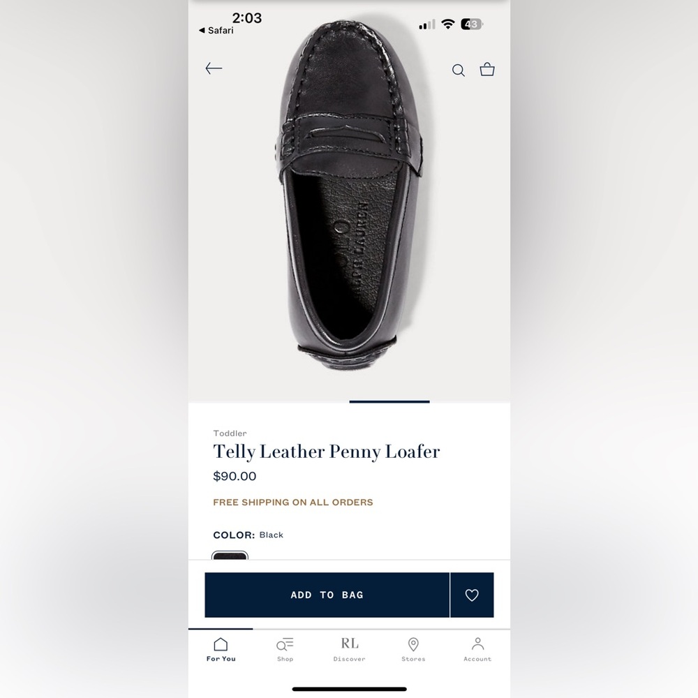 TODDLER RALPH LAUREN Telly Leather Penny Loafer Size 7